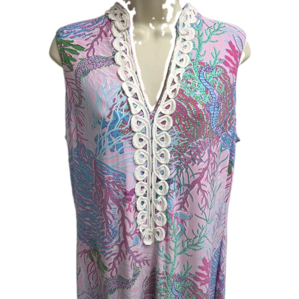 Pappagallo Dress Maxi Cactus Rose Sea Horse Coral Size Large Preppy Resortwear - Picture 5 of 8